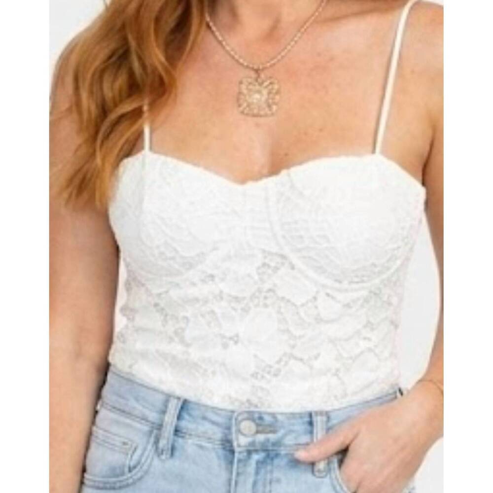 NEW FORE COLLECTION veronica sequined lace bodysuit in white